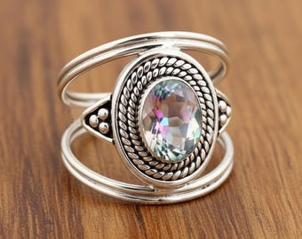 Angel Aura Quartz Ring: 925 Sterling Silver Boho Statement Jewelry