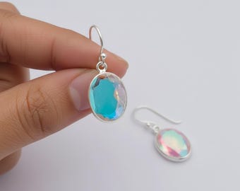 Pendientes de cuarzo con aura de ángel hechos a mano: joyería colgante de plata de ley