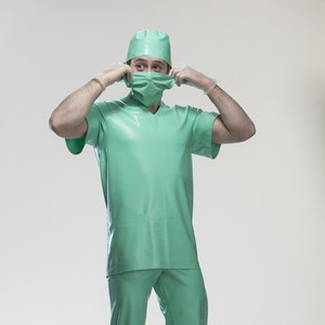 Latex Scrub Top. Medical Fetish Shirt with Chest Pocket. Rubber Nurse Costume by Catalyst Latex