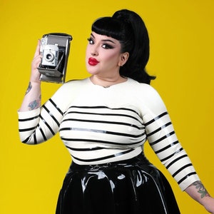 Latex Striped Round Neck Top