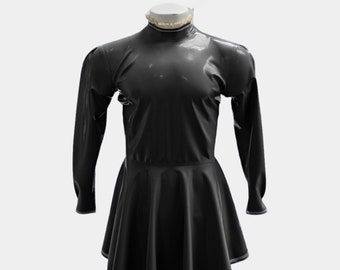 High Neck Ruffle Latex French Maid Dress with Long Sleeves