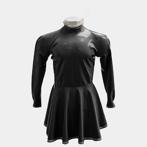 High Neck Ruffle Latex French Maid Dress with Long Sleeves