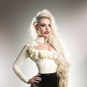 Latex Ruffle Blouse with Long Sleeves and Open Chest