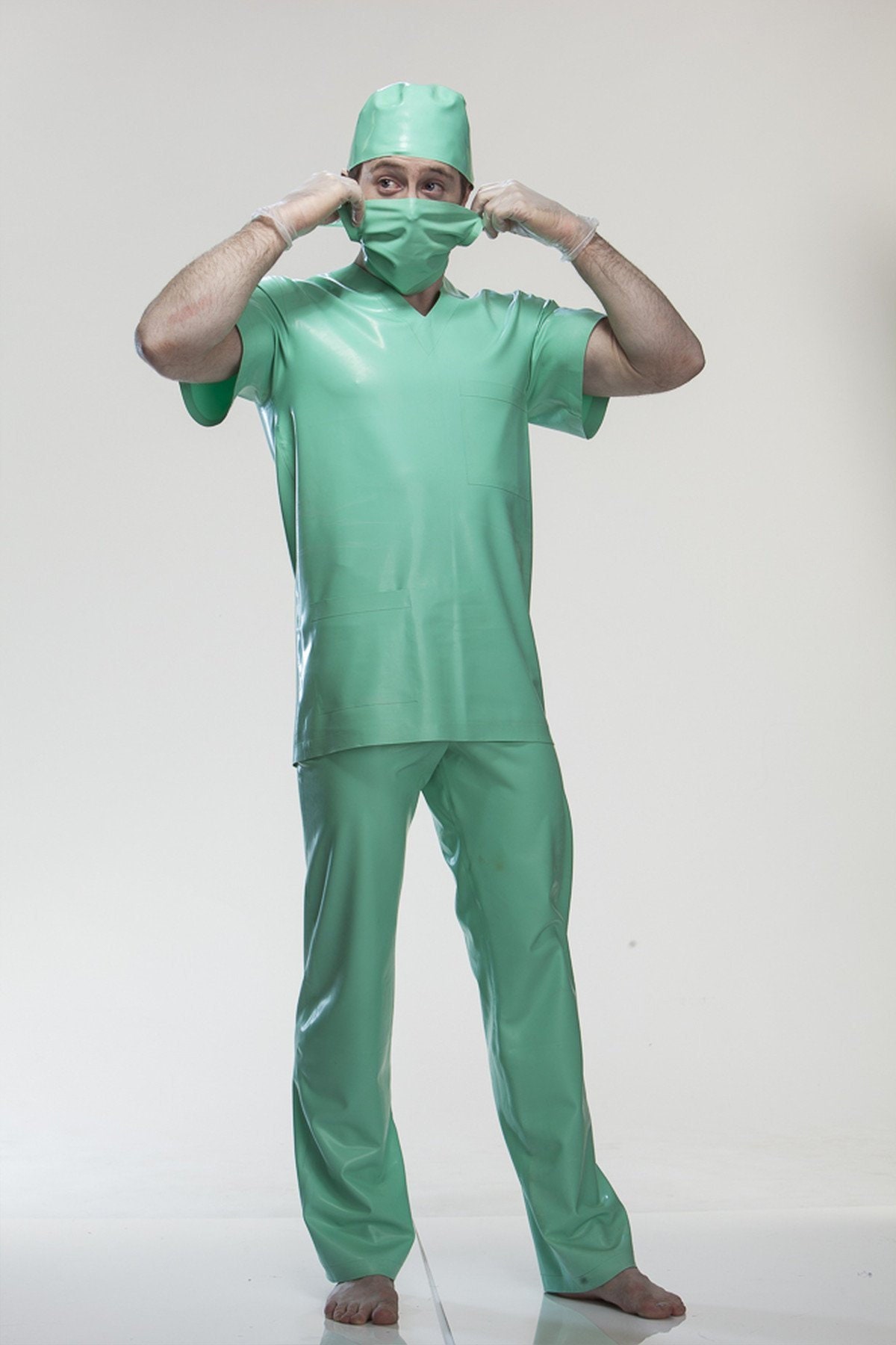 Latex Scrubs Top: V-Neck, Short Sleeves