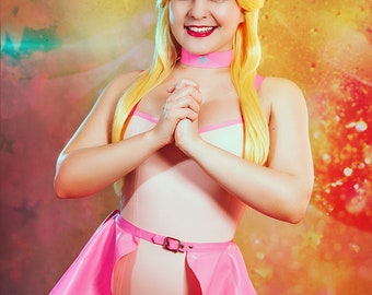 Latex Pin Up Princess Peach from Mario Inspired Bodysuit