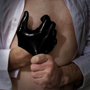 Latex Seamless Gloves. Shiny Black Moulded Rubber Lower Hand-Length Gloves by Catalyst Latex