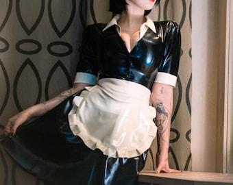 Latex Popper Front French Maid Dress