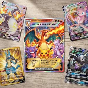 Pokemon birthday party invitation printable card and trading card game pokemon example, Pokémon invitation, personalized pokemon party invite, digital download.