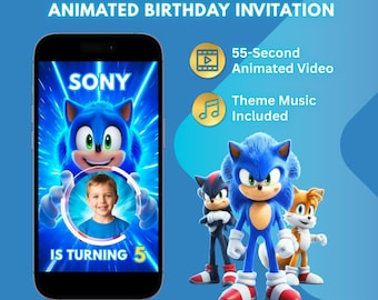 Invitación de cumpleaños animada de Sonic personalizada (video digital)