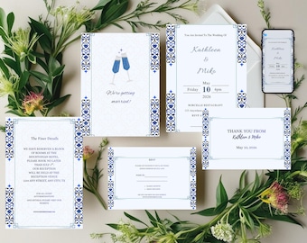 Blue Minimalist Wedding Invitation Suite, Elegant Template (Digital Download)