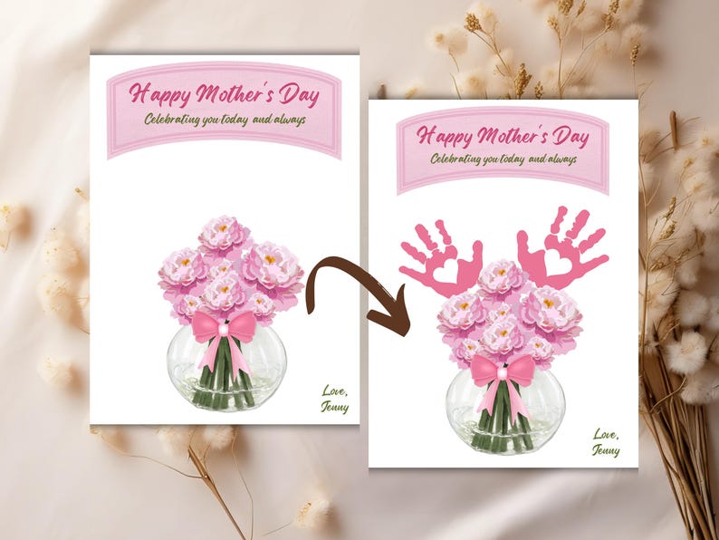 Mother's Day Handprint Flower Craft, Handabdruck Kinder Blumenstrauß ...