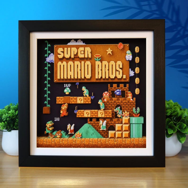 Super Mario Bros 3D Shadow Box Frame Retro Game Wall Art Nintendo ...