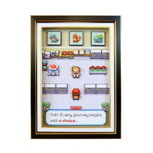 Pokemon Professor Oak Lab 3D Shadow Box Starter Pokemon Bulbasaur Charmander Squirtle Wall Art Retro Game Boy Gamer Room Decor Gift