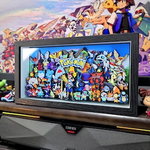 Pokemon 3D Shadow Box Art Original Characters Manga Frame Retro Gotta Catch Em All 3D Diorama Gift for Him Pokemon Collector