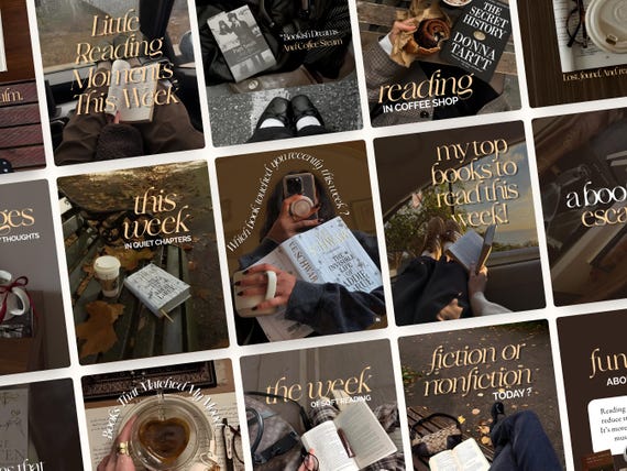 Brown Bookstagram Templates, Booktok Instagram Post, Bookstagram Aesthetic Canva posts for Book Lovers, Authors, Readers, Viral Aesthetic.