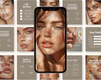 Modelos de Instagram para cuidados com a pele de luxo, Instagram para esteticistas, postagens de mídias sociais sobre cuidados com a pele, dermatologistas e tratamentos faciais