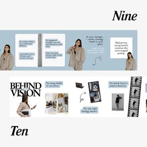 May include: A digital marketing presentation with the text "WHY ISN'T YOUR CONTENT WORKING?" and "BEHIND VISION". The image includes a notebook, a laptop, and several photos. A woman is featured in the image.