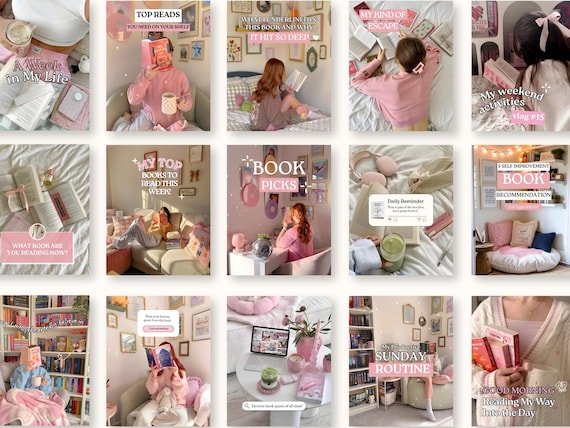 Trendy Bookstagram Templates, Booktok Instagram Post, Bookstagram Aesthetic Canva posts for Book Lovers, Authors, Readers, Viral Aesthetic.