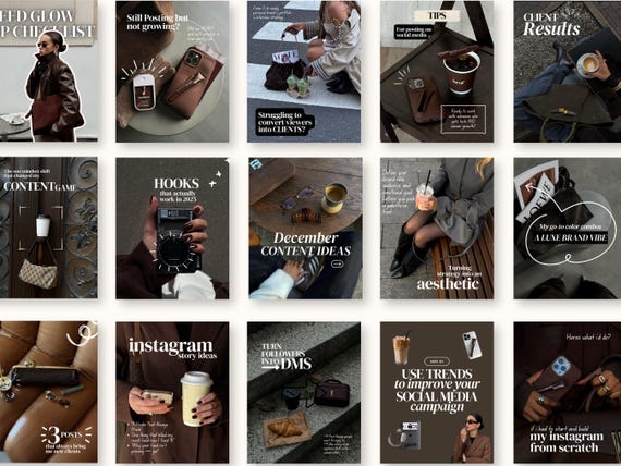 Brown Aesthetic Coaching Instagram Templates, Social Media Agency Kit, IG Carousel Posts, SMM Viral, Coach Influencer, Content Creator Pack