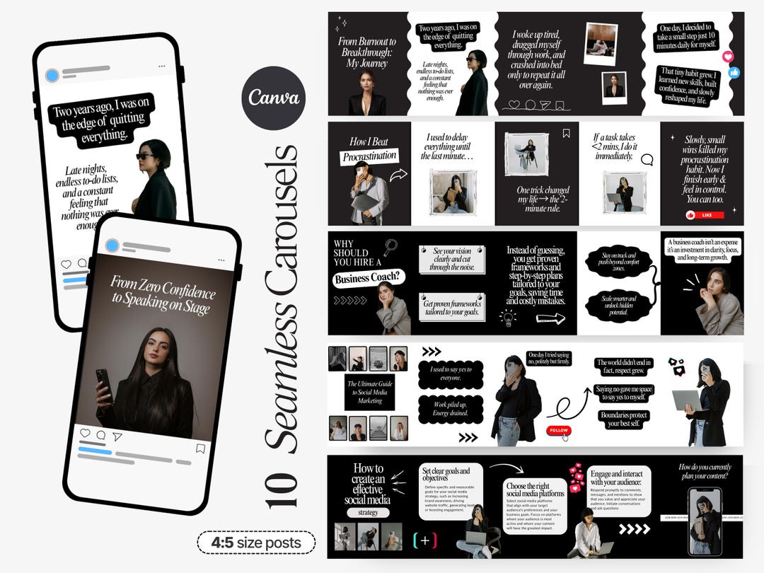 Storytelling Seamless Carousel Templates, Social Media Coach Agency Kit ...