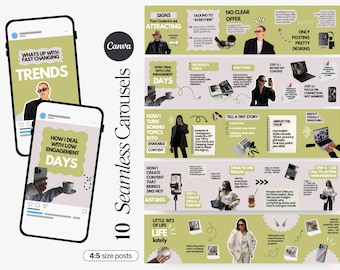 Seamless Carousel Templates, Aesthetic Social Media Coach Agency Kit, UGC, Collage, Scrapbook Business Carousel Posts, SMM Instagram Viral