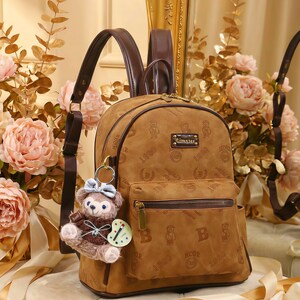 Brown Leather Backpack with Bear keychain Vintage Leather Smokey Bear Backpack Hanger or Key Chain-KCS main image 4