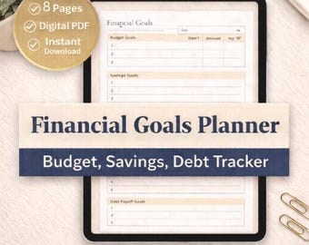 Financial Goals Planner | Budget, Savings, Debt Tracker (Digital Download)