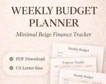 Minimalist Weekly Budget Planner | Expense Tracker, Savings Log (PDF Download)