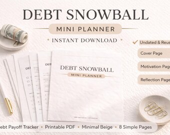 Debt Snowball Mini Planner | Minimal Beige Debt Payoff Tracker (Digital Download)