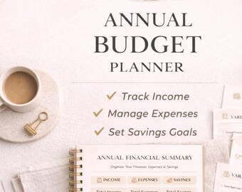 Minimal Annual Budget Planner | Beige Finance Tracker (Digital Download)