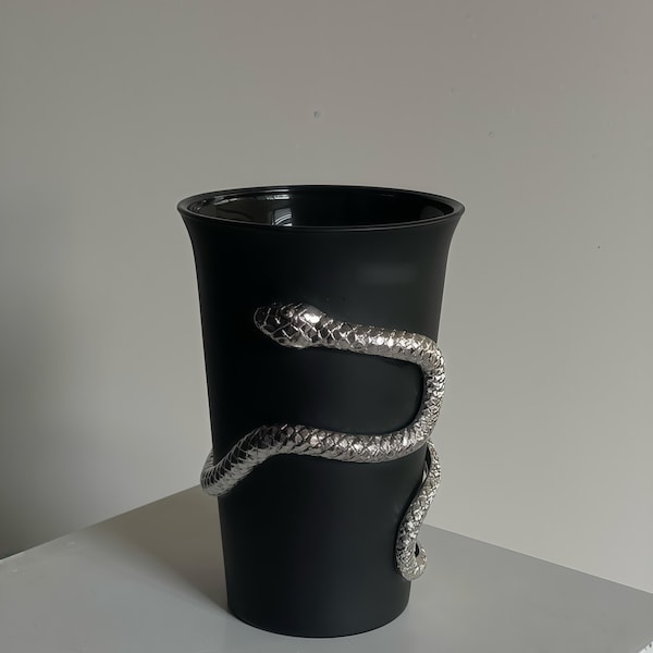 Matte Black Snake Cup & Tumbler | Silver Serpent Mug, Gothic Home Decor, Witchy Gift | Stainless Steel with Straw or Heat-Resistant Glass