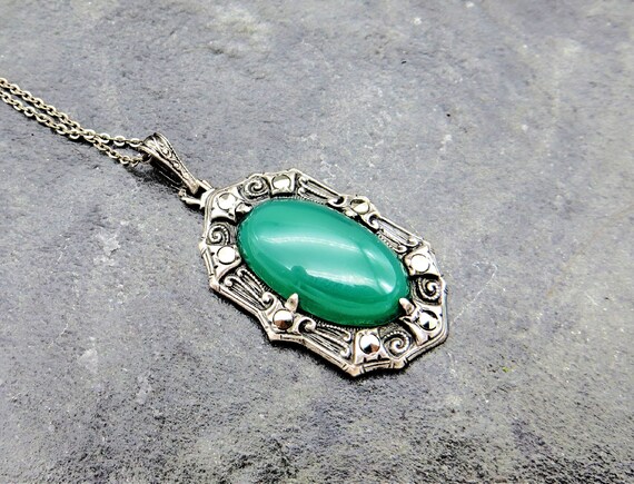 Vintage Sterling Filigree Necklace, Art Deco Gree… - image 3