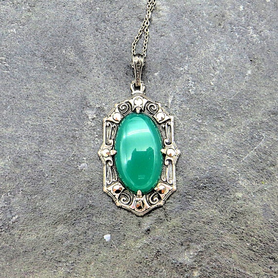 Vintage Sterling Filigree Necklace, Art Deco Gree… - image 2