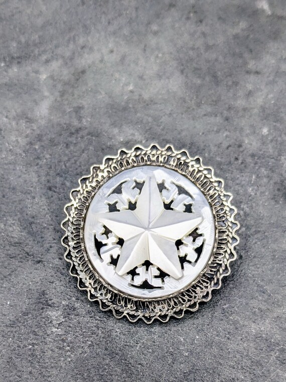 Vintage Sterling Silver Brooch Carved Mother of P… - image 5