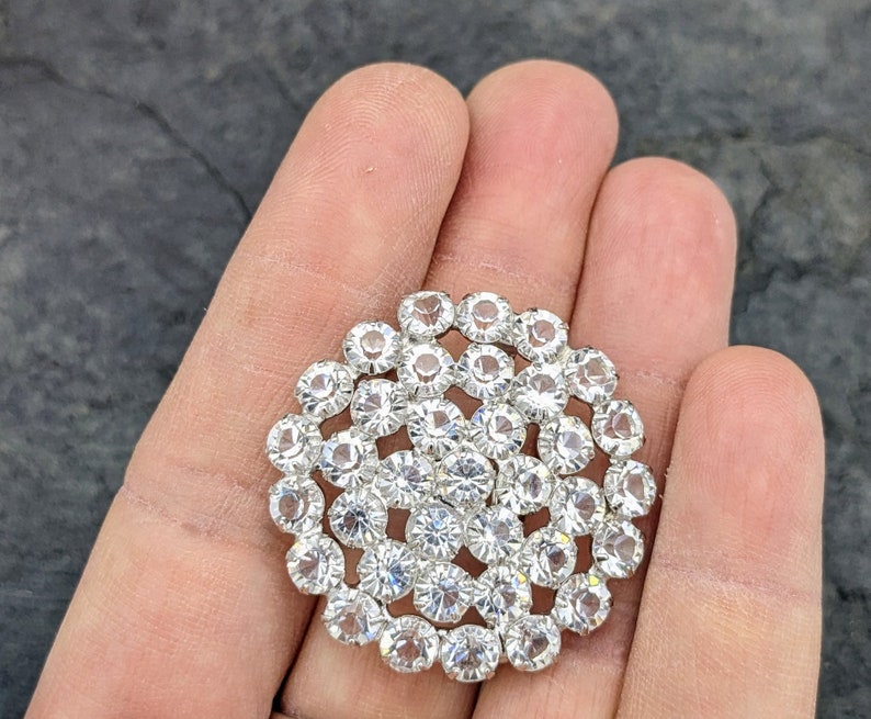 Rhinestone Wedding Brooch, Clear Glass Crystal Brooch, Sterling Silver Brooch, Vintage Wedding Jewelry, Bride Jewelry, 1940s Jewelry image 2