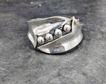 Vintage Taxco Sterling Silver Modernist Wide Cuff Minimalist Statement Bangle Mexico Silver 1940s