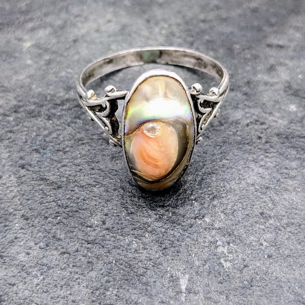 Vintage Blister Pearl Ring, Sterling Silver Ring, Art Deco Ring, 1920s Jewelry, Size 9 Rings, Abalone Ring, Shell Jewelry, Pearl Rings