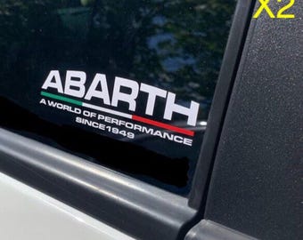 Abarth world of performance window sticker decal Fit Fiat 500 595 BOOT WINGS x2 white yellow black Italy flag