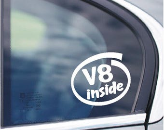 V8 inside car window sticker decal boot fender engine wing must for all colours