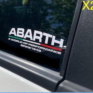 Abarth world of performance window decal stickers x2 fiat 500 595 white yellow black