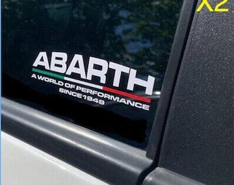 Abarth world of performance window decal stickers x2 fiat 500 595 white yellow black