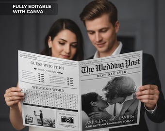 Modelo de jornal de casamento: programa de casamento faça você mesmo (editável no Canva, para impressão)