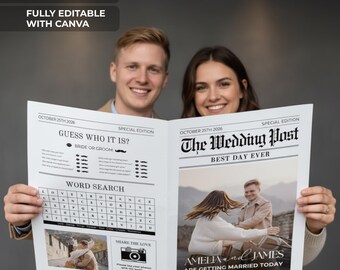 Modelo de jornal de casamento: programa de casamento faça você mesmo (editável no Canva, para impressão)