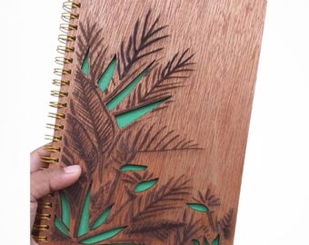 Leaf Pattern Engraved Notebook Cover Template Laser Cut Files, Wood Book Cover Digital Cutting Template, Glowforge Notepad Cover
