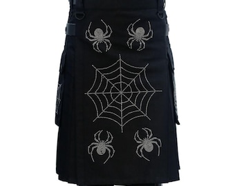 Spiderman Black Utility Kilt | Handmade Cotton Cargo Kilt