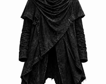 Postapokalyptischer Kapuzenumhang, gotischer schwarzer Kapuzenumhang, Cosplay-Kostüm, Mittelalter-Kostüm, Unisex, Fantasy