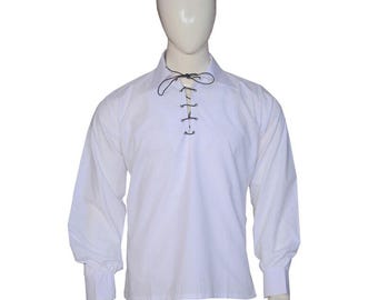 Handmade White Cotton Jacobite Ghillie Shirt | Scottish Highland Wear