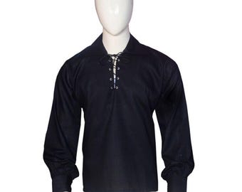 Handmade Black Jacobite Ghillie Shirt – Scottish Highland Kilt Shirt