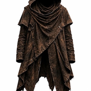 Post Apocalyptic Hooded Cloak | Gothic Fantasy Coat | Medieval Ranger Robe | Dark Brown Cosplay Cloak