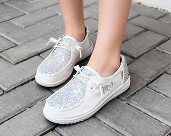Custom Name Rhinestone Comfy Canvas Shoes – Sparkly Bridal Slip-Ons